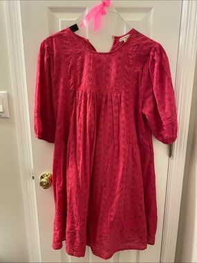 Raspberry Eyelet Cotton Dress